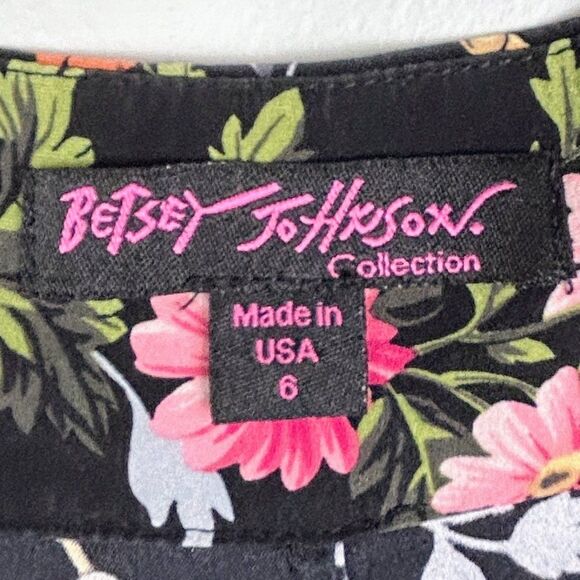 Betsey Johnson Collection 100% Silk Floral Wide Leg Pants Black Colorful Y2K 6 - Picture 15 of 16